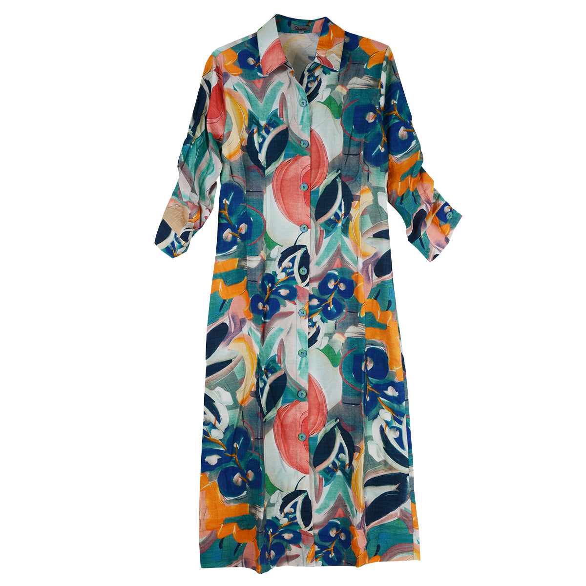 Shana Button Front Abstract Print Dress (26209(Floral)