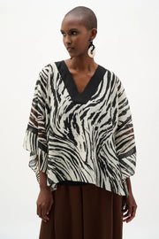 Joseph Ribkoff Zeba Print V-neck Poncho Top  (262203)(Beige Multi)