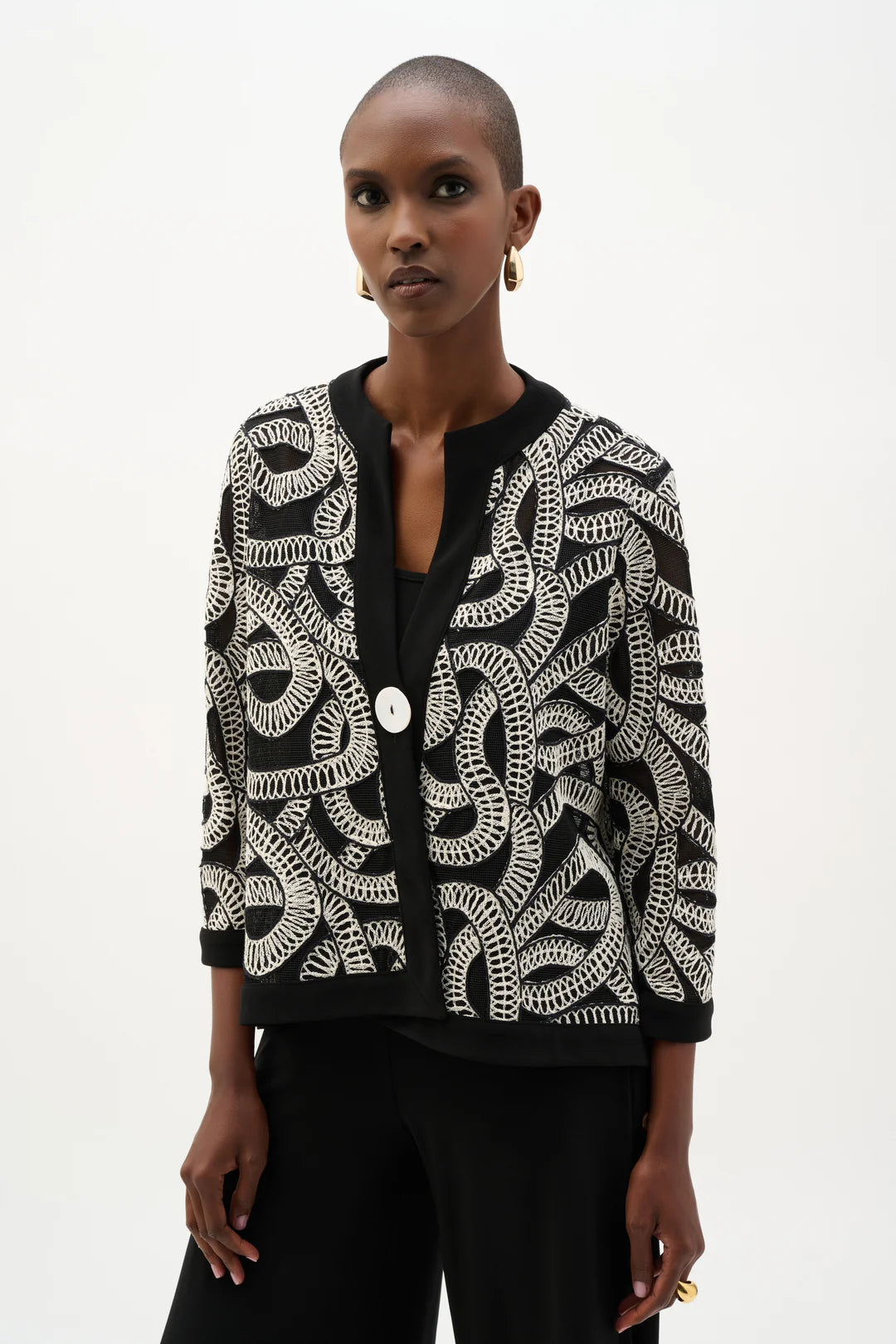 Joseph Ribkoff Abstract Print Swing Jacket (262207)(Black Off -White)