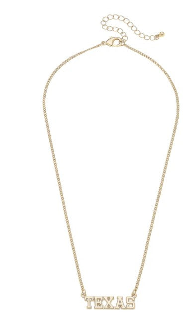 Texas Longhorn Canvas Texas Spelled Varsity Outline Necklace (GLD) (26247N-TEX)