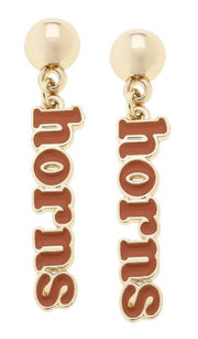 Texas Longhorn Canvas Enamel Horns Slogan Earrings (BO/GLD)   (26250e-tex)