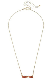 Texas Longhorn Canvas Enamel Horns Spelled Necklace (BO/GLD)(26250N-TEX)