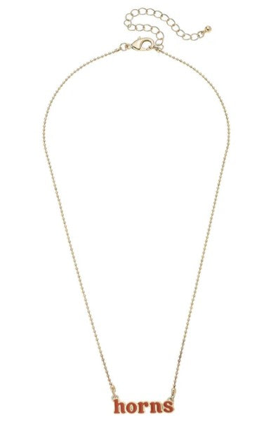 Texas Longhorn Canvas Enamel Horns Spelled Necklace (BO/GLD)(26250N-TEX)