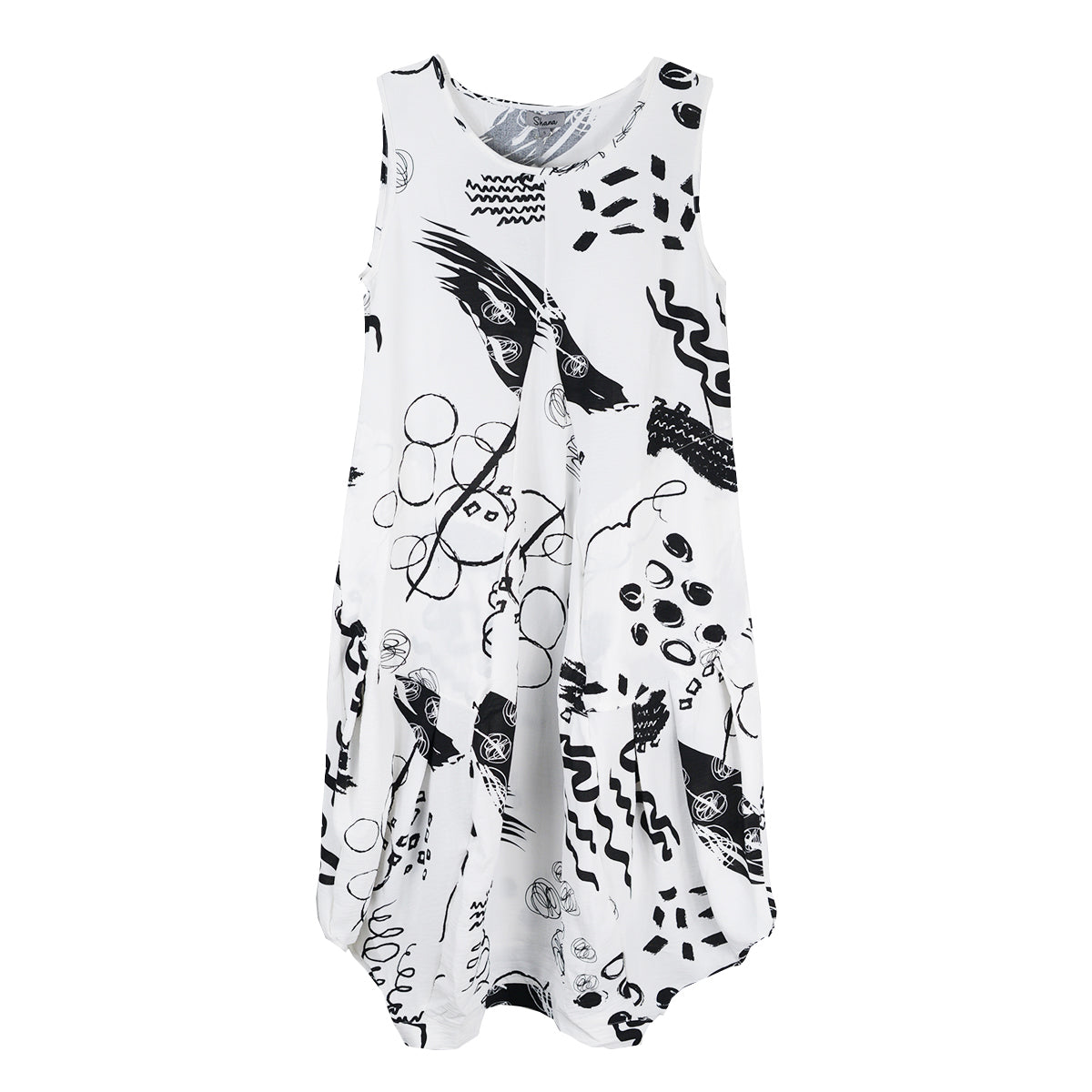 Shana Airflow Abstract Print Cocoon Bubble Tank Dress (26251)(Black and White)