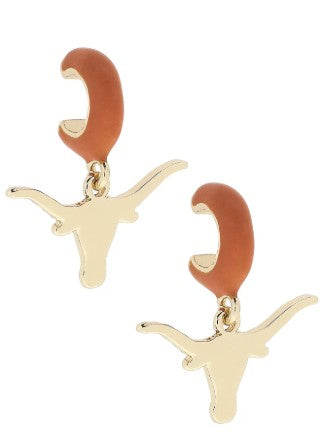 Texas Longhorn Canvas Longhorn Logo Huggie Hoop Earrings (BO/GLD)