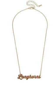 Texas Longhorn Canvas Pave Longhorns Autograph Enamel Necklace (GLD) (26257N-TEX)