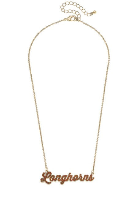 Texas Longhorn Canvas Pave Longhorns Autograph Enamel Necklace (GLD) (26257N-TEX)