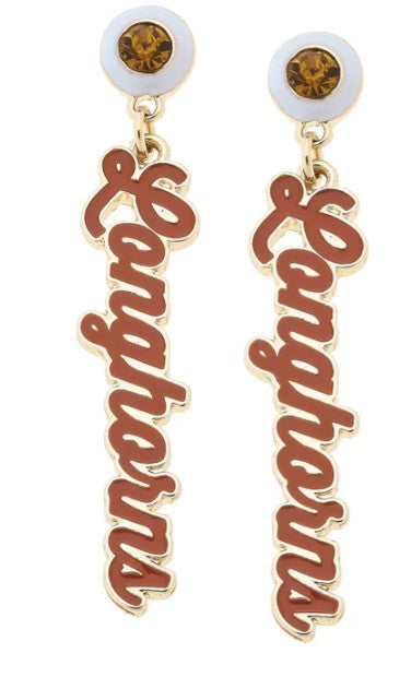 Texas Longhorn Canvas Enamel Longhorn Autograph Earrings (GLD) (26258E-TEX)