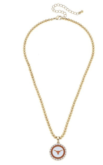 Texas Longhorn Canvas Longhorn Pave Disc Bead Ball Necklace (GLD) (26260N-TEX)
