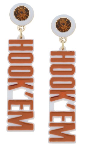 Texas Longhorn Canvas Resin Hook'em Block Letter Earrings