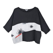 Shana Airflow Stripe and Print Zipper Detail Top (26263) (White & Black )