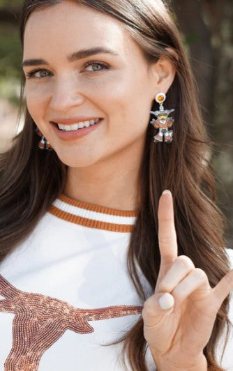 Texas Longhorn Canvas Howdy Hook'em Resin Mascot Earrings (B0/WHT) (26264E-TEX)