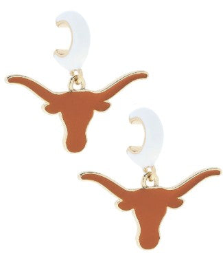 Texas Longhorn Canvas Enamel Logo Huggie Hoop Earrings (BORNG/WHT)(26265E-TEX)