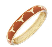 Texas Longhorn Canvas Enamel Orange Repeat Logo Hinged Bangle (GLD) (26267B-TEX-O)