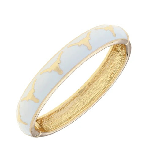 Texas Longhorn Canvas Whiter Enamel Repeat Logo Hinged Bangle (GLD) (26267B-TEX)
