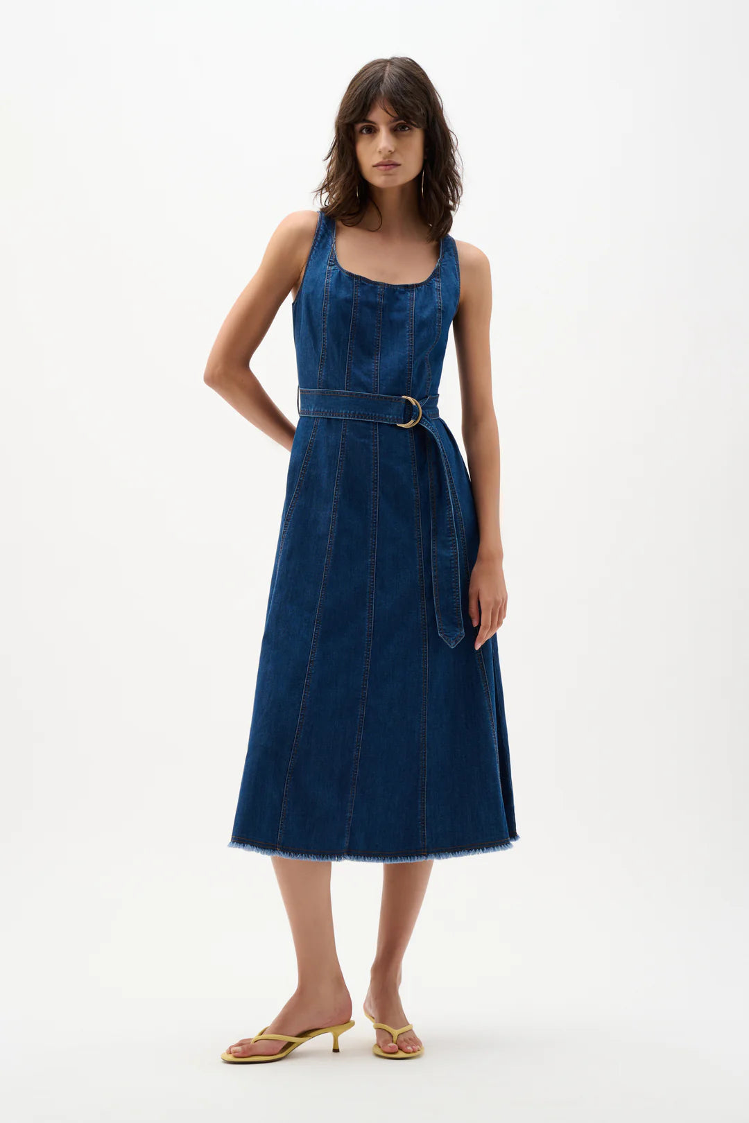 Joseph Ribkoff Denim Fit And Flare Midi Dress With Belt (262901)(MediumDenim)