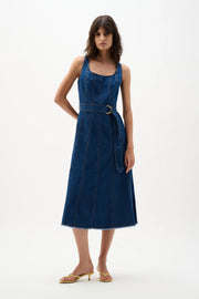 Joseph Ribkoff Denim Fit And Flare Midi Dress With Belt (262901)(MediumDenim)