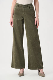Joseph Ribkoff Wide Leg Jewel Embellished Feather Weight Jeans(262940)(Avocado)