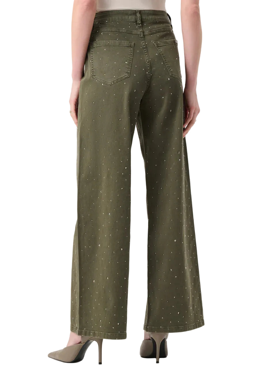 Joseph Ribkoff Wide Leg Jewel Embellished Feather Weight Jeans(262940)(Avocado)
