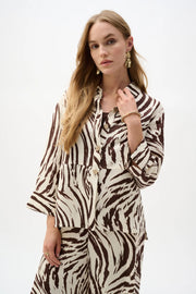Joseph Ribkoff  Linen Blend Animal Print A-Line Blouse(262943)(Beige/Brown)