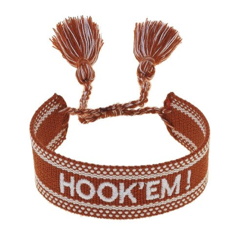 Texas Longhorn Canvas Longhorn Woven Tassel Bracelet (ORNG/WHT)(26298B-TEX)