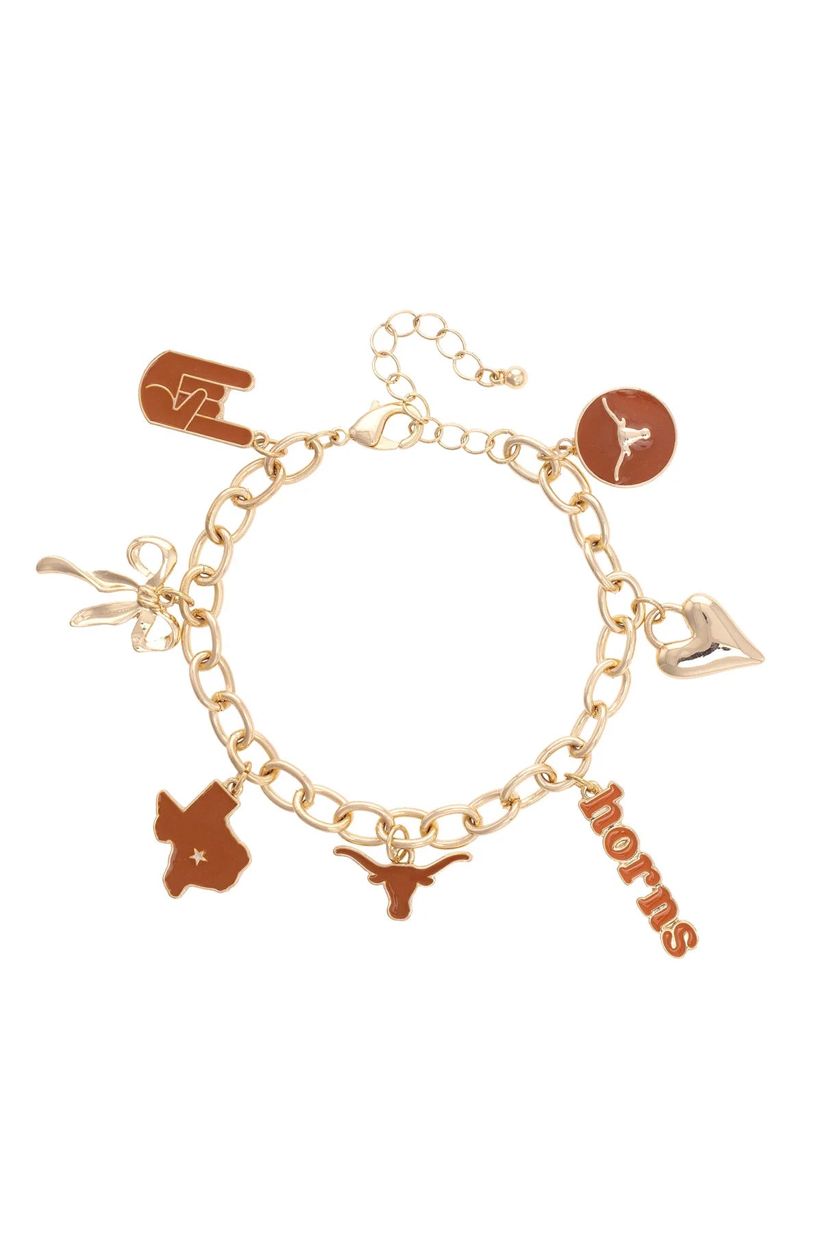 Texas Longhorn Canvas Enamel Longhorn Icons Charm Bracelet(Burnt Orange) (26304B-TEX)