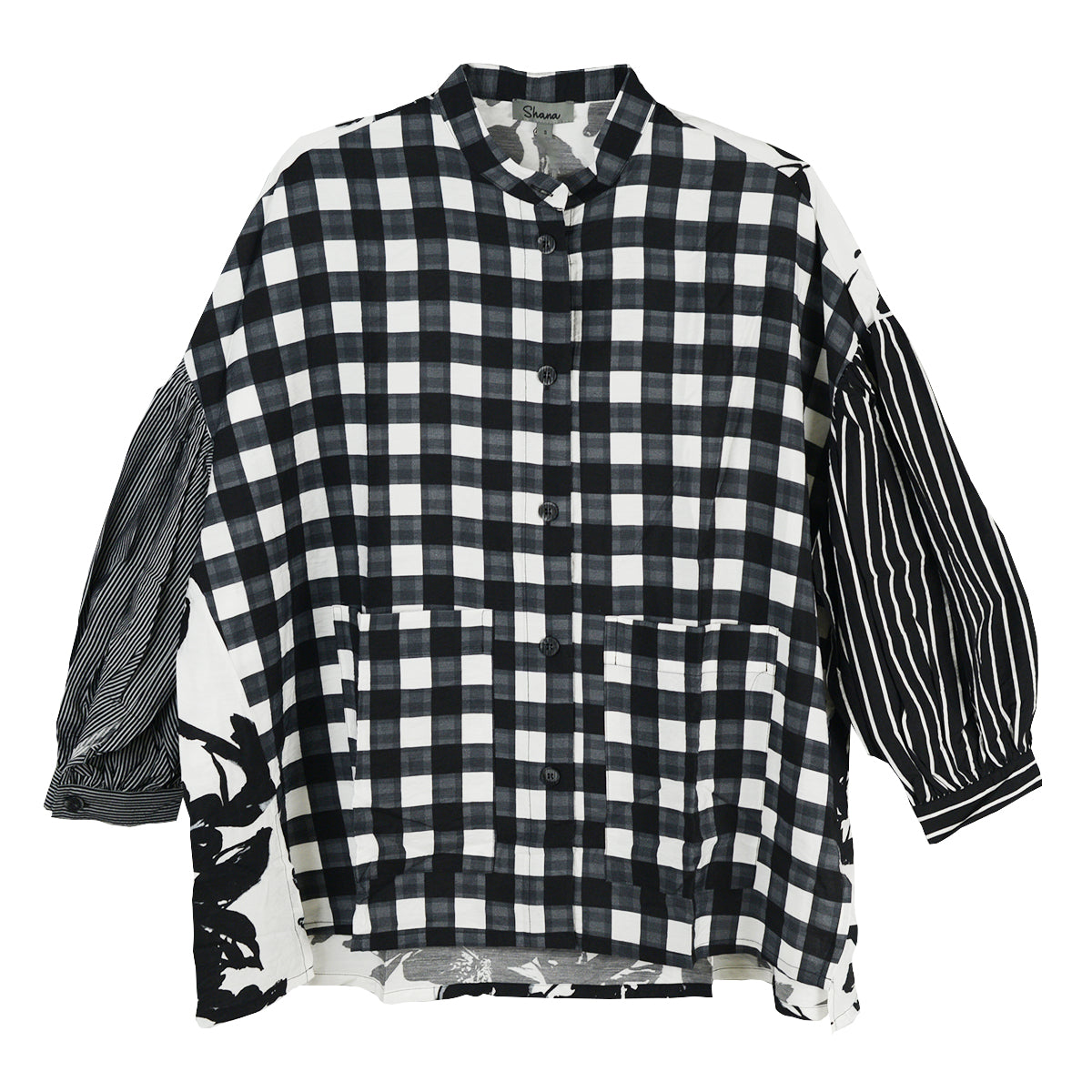 Shana Oversized Mix Media Jacket (26304) (Black White)
