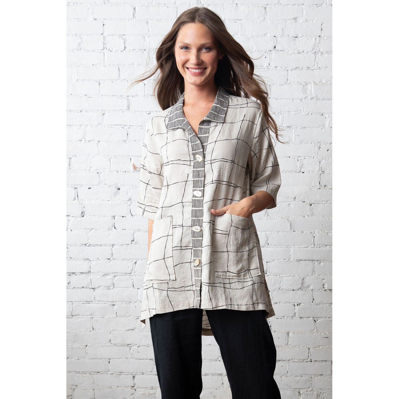 Olivia by Habitat Tosca Linen Grid Print Tunic (2 Colors)