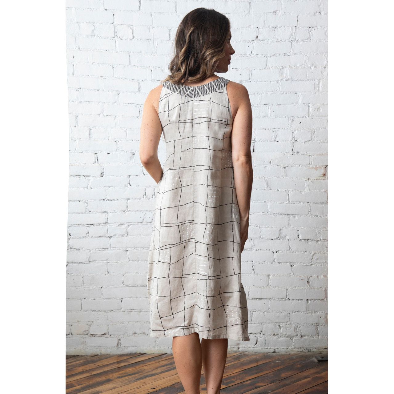 Olivia by Habitat Linen Grid Print Museum Dress (2 Colors)
