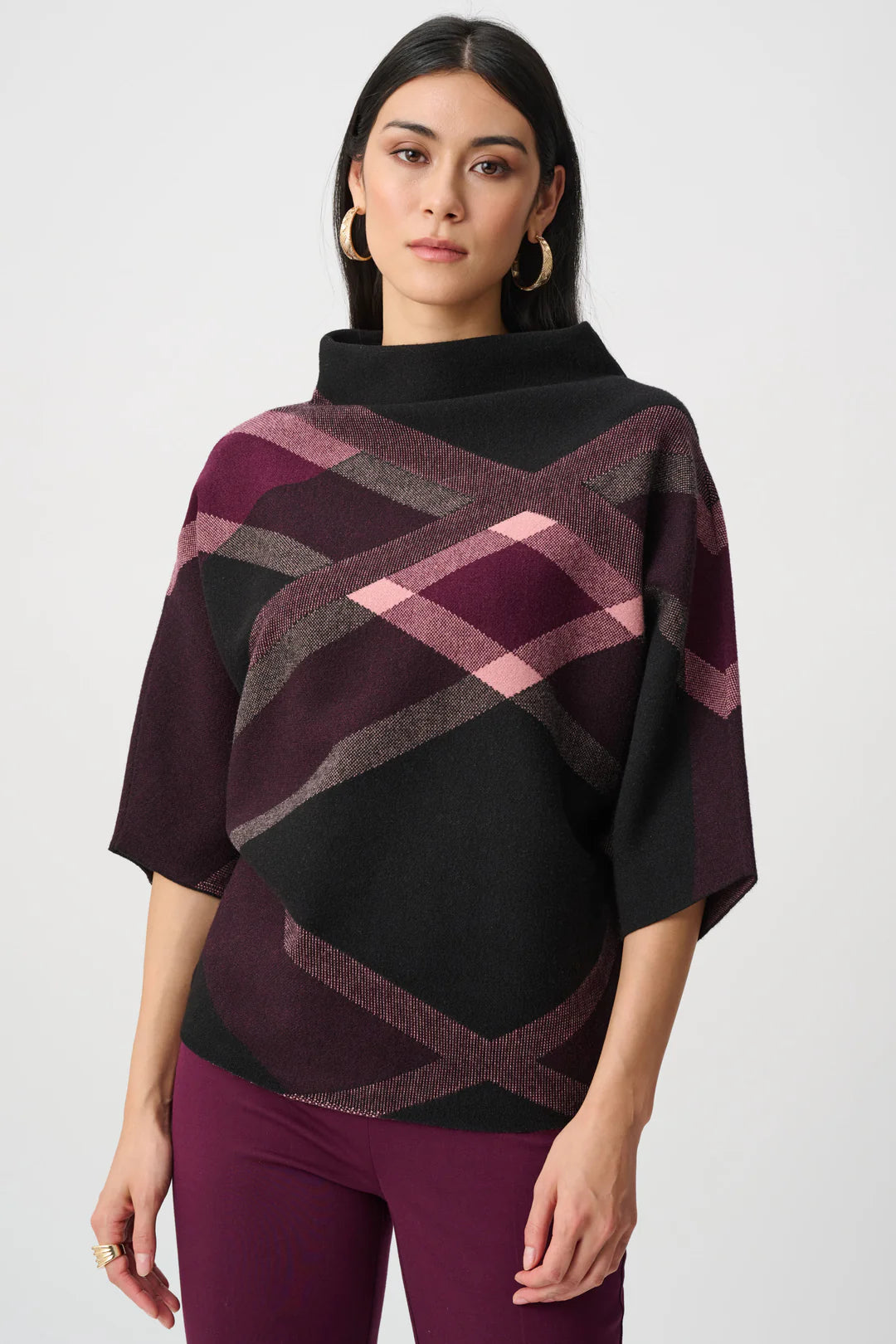 Joseph Ribkoff Geometric Cowl Poncho (263947)(Black/Multi)