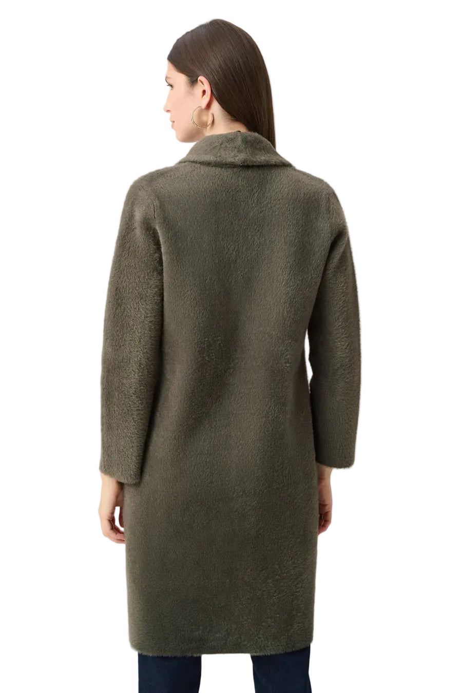 Joseph Ribkoff Feather Yarn Knit Coat With Detachable Faux Fur Collar(263973)(Avocado)