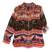 Shana Silk Viscose Mainstreet Print Button Front Blouse (26408)(Black)