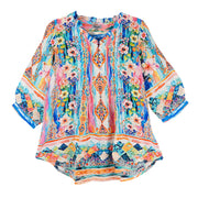 Shana Silk Viscose Floral  Print Ruffle Collar  Tunic (26409)(Floral)
