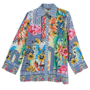 Shana Linen Viscose Floral and Stripes  Print Button Front Blouse (246416)