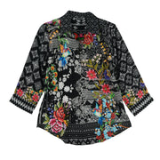 Shana Floral Pop-Over Blouse (26419)(Black)
