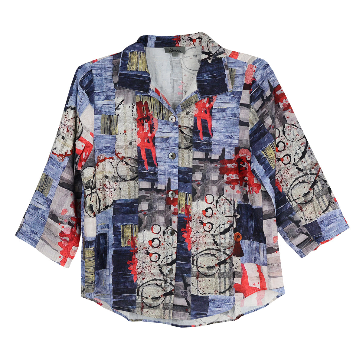 Shana Abstract Print Faux Button Back Shirt (26524)(Multi)