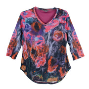 Shana Slub knit Artsy Floral 3/4 V-neck Popover Top (226730)(Floral)