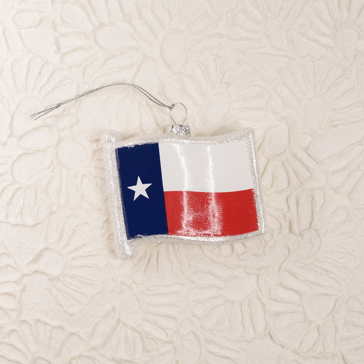 Texas Flag Shaped Glitter Glass Ornament (26910)
