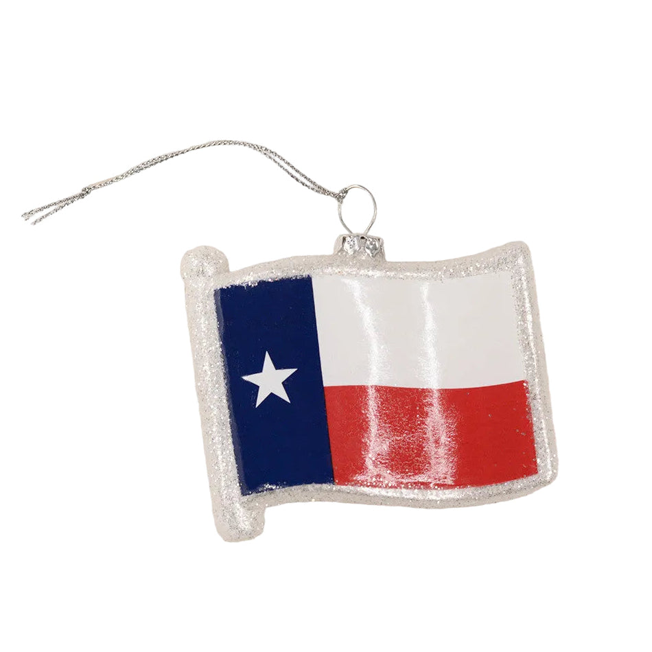 Texas Flag Shaped Glitter Glass Ornament