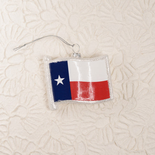 Texas Flag Shaped Glitter Glass Ornament (26910)