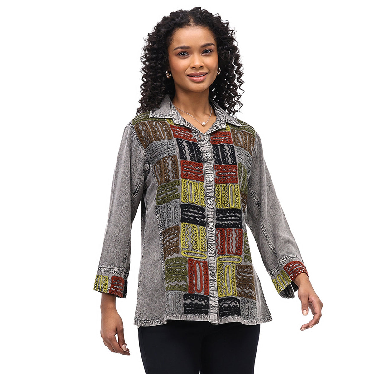 Parsley & Sage India Embroidered Shirt (26F547G) (Silver)