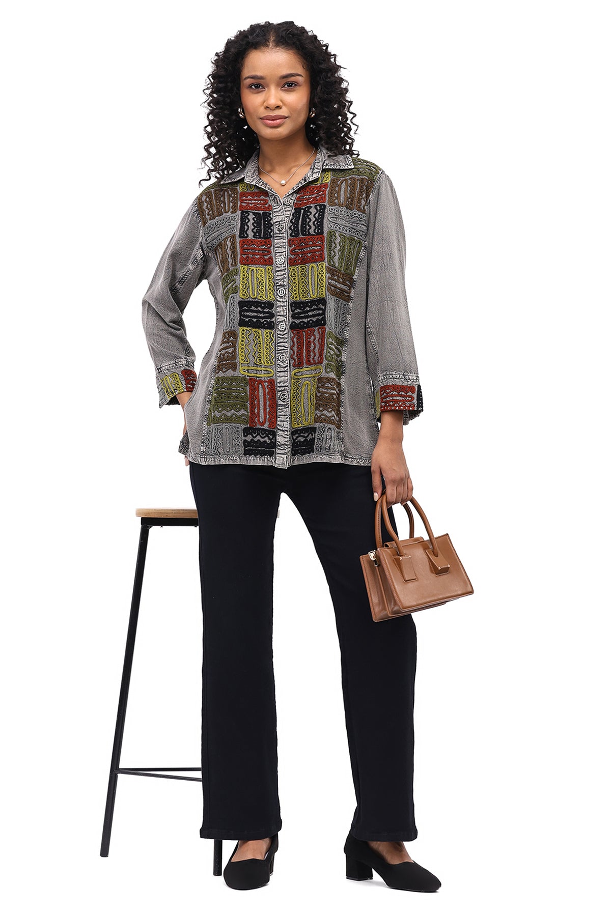 Parsley & Sage India Embroidered Shirt (26F547G) (Silver)