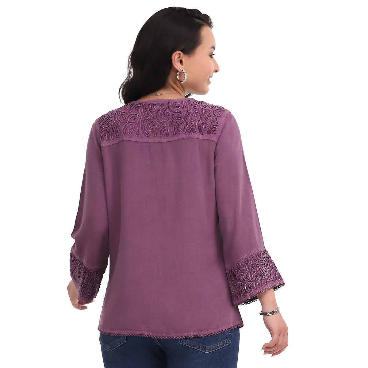 Parsley & Sage Patchwork print  Blaze Top (26F590C) (Plum)