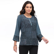 Parsley & Sage Patchwork Print Blaze Top (26F590C) (Teal)
