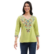 Parsley & Sage Jenna Knit Embroidered Top (Lime) (26S446CP)