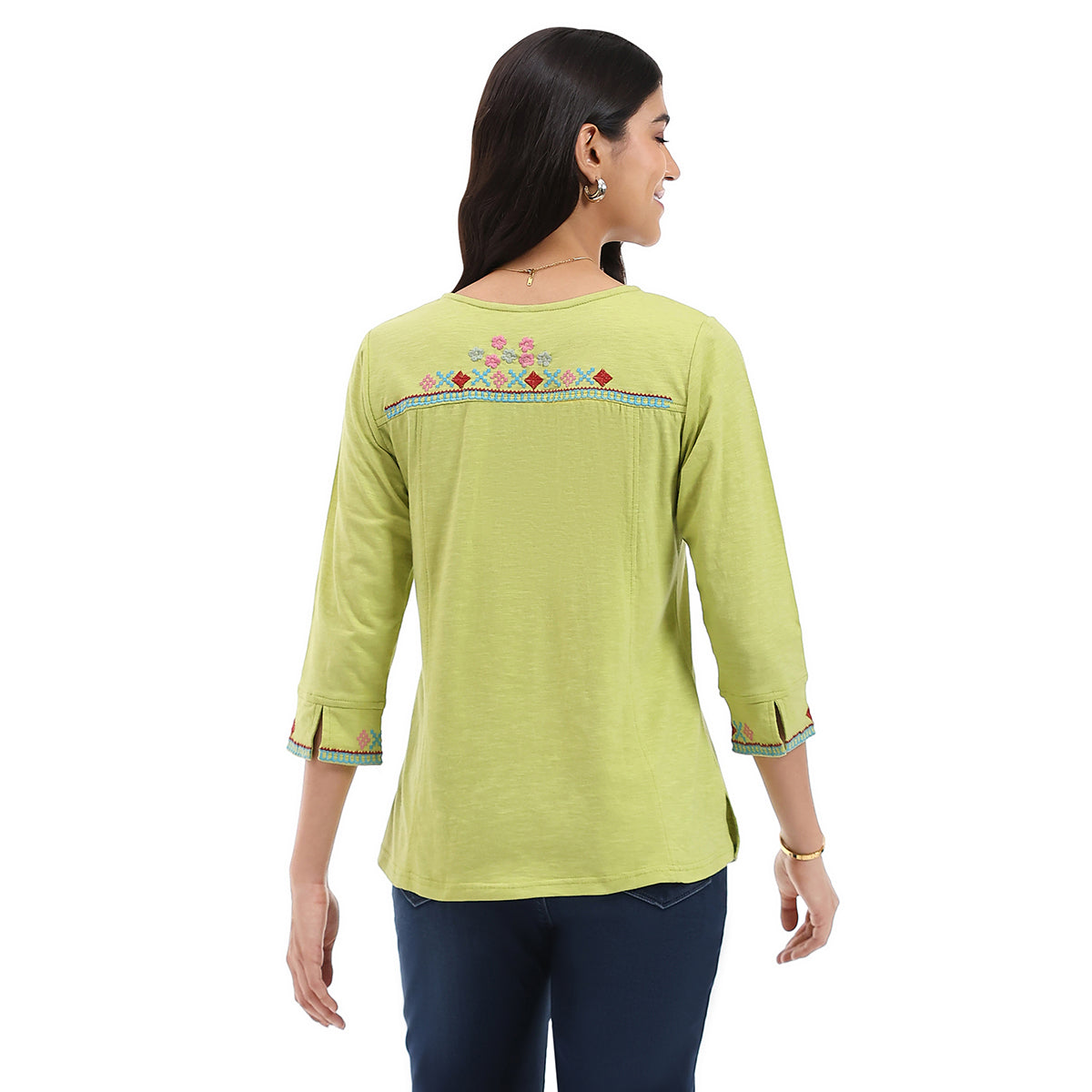 Parsley & Sage Jenna Knit Embroidered Top (Lime) (26S446CP)