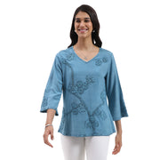 Parsley & Sage Embroidered Mineral Wash Vanessa Top (Teal) (26S480C)