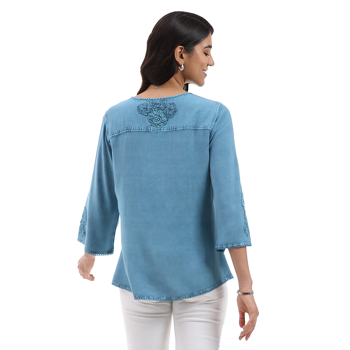 Parsley & Sage Embroidered Mineral Wash Vanessa Top (Teal) (26S480C)