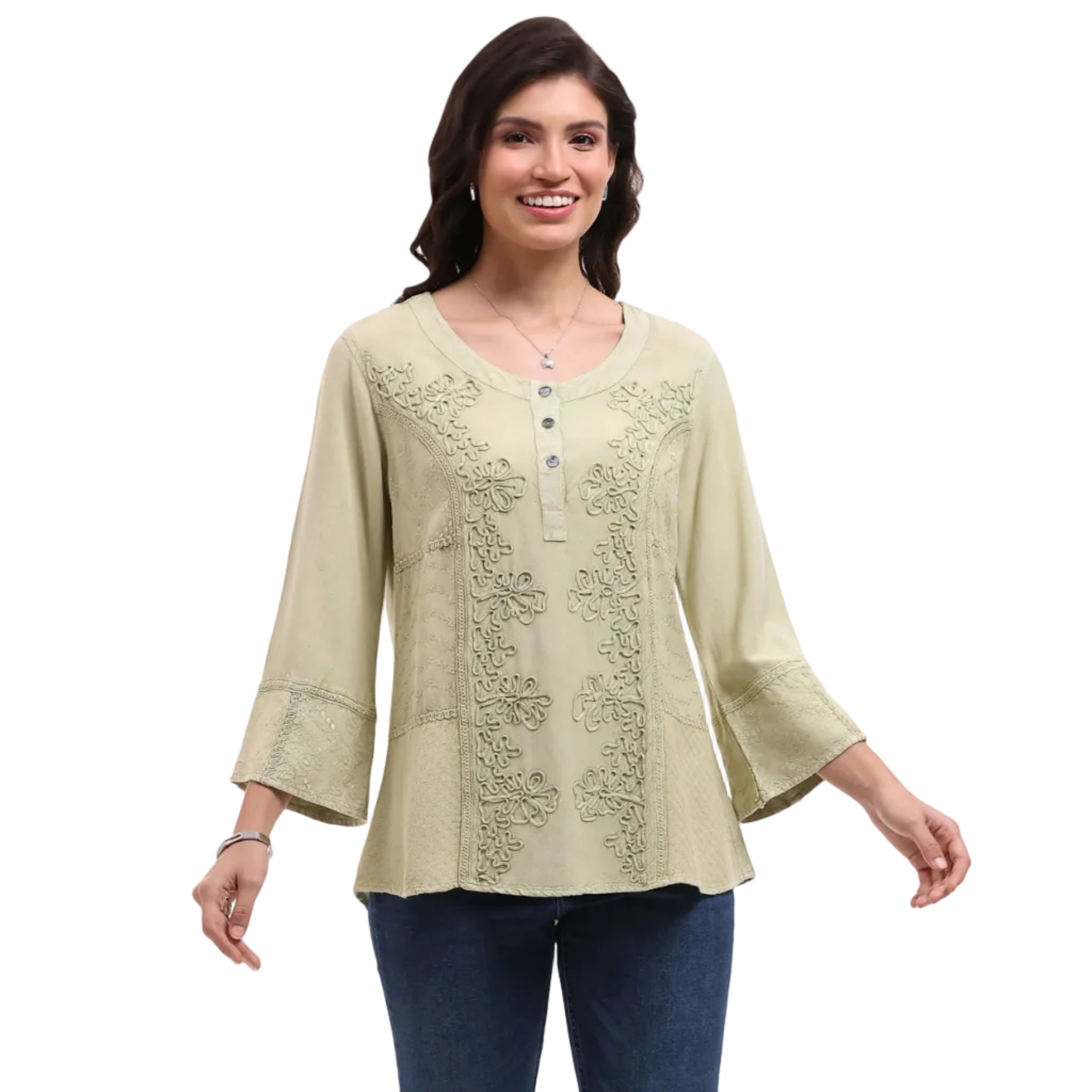 Parsley & Sage Embroidered Mineral Wash Winnie Top (Moss)(26S481C)