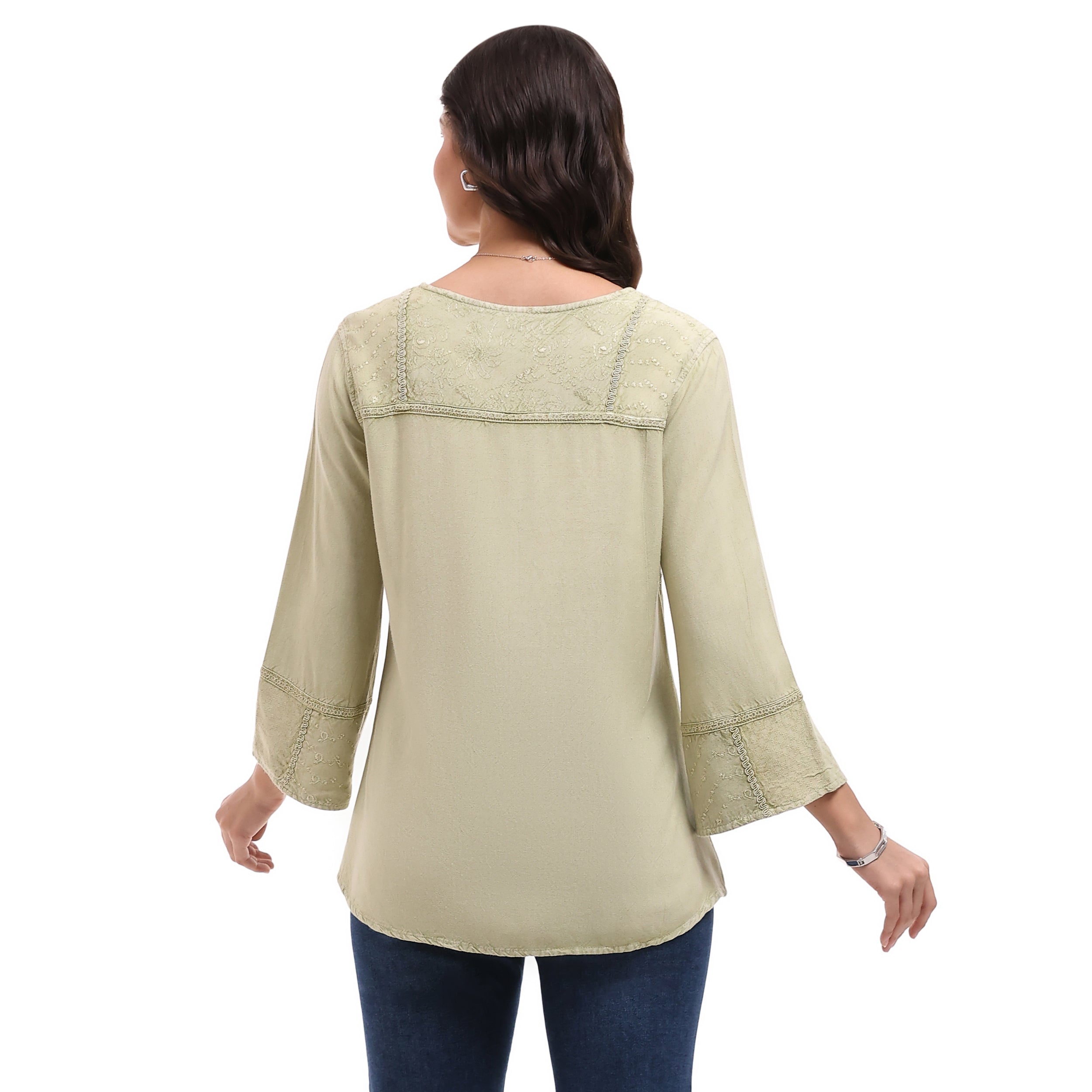 Parsley & Sage Embroidered Mineral Wash Winnie Top (Moss)(26S481C)
